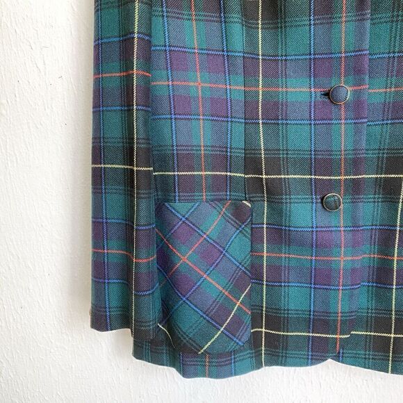 Vintage Tartan Plaid Pure Virgin Wool Blazer Women’s Med Green Single Breasted - Picture 4 of 9